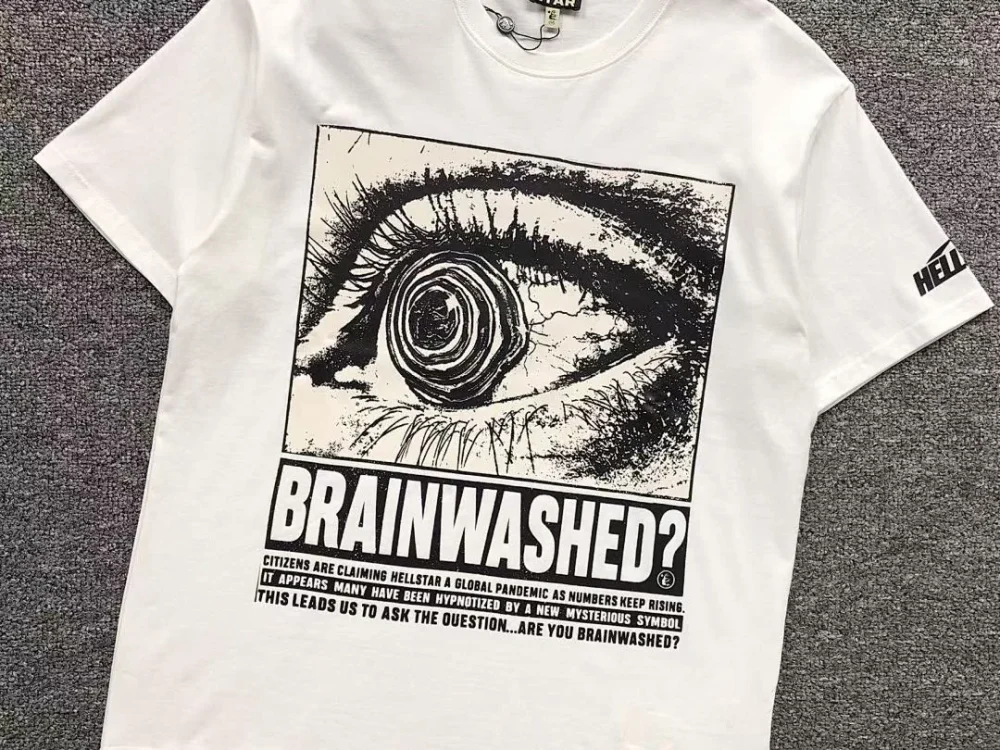 HELLSTAR Cream Brainwashed Eye Print T-Shirt - fabric detail