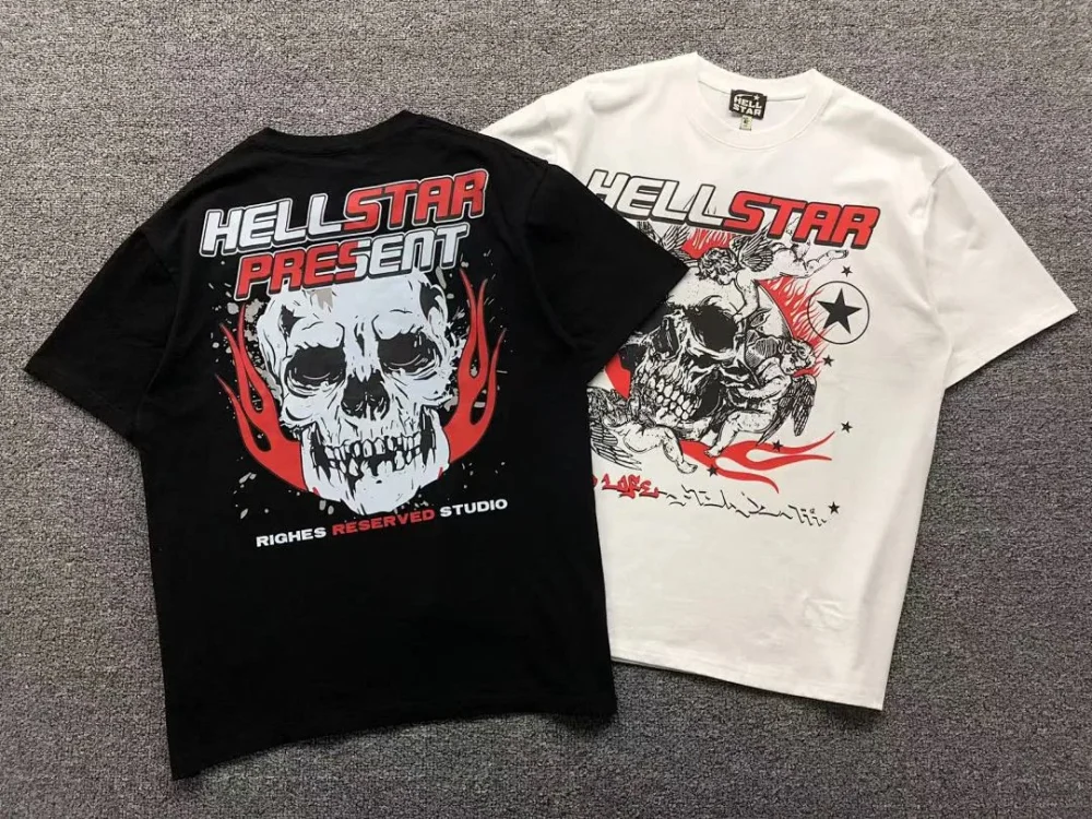 HELLSTAR Black Red Skull Flame T-Shirt - close-up detail