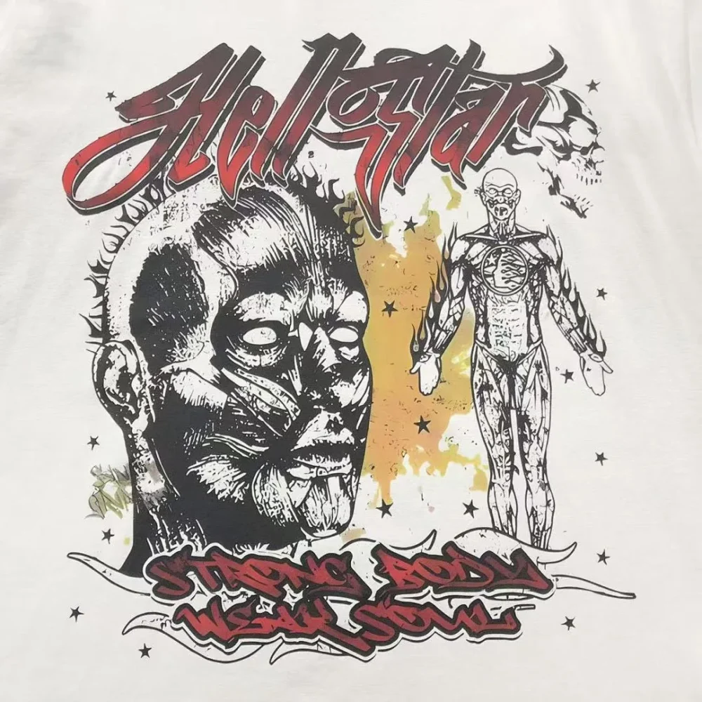 HELLSTAR White Gothic Collage T-Shirt - fabric detail