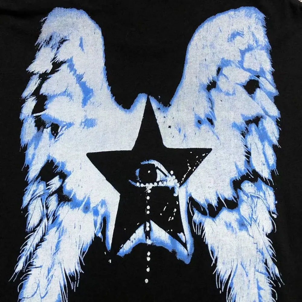 HELLSTAR Black Blue Angel Wings Star T-Shirt - styled shot