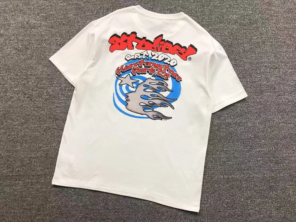 HELLSTAR White Blue Afro Cartoon T-Shirt - size reference
