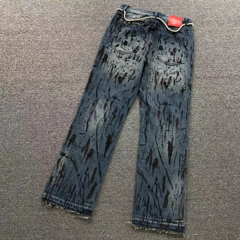 HELLSTAR Blue Splatter Distressed Jeans - front view