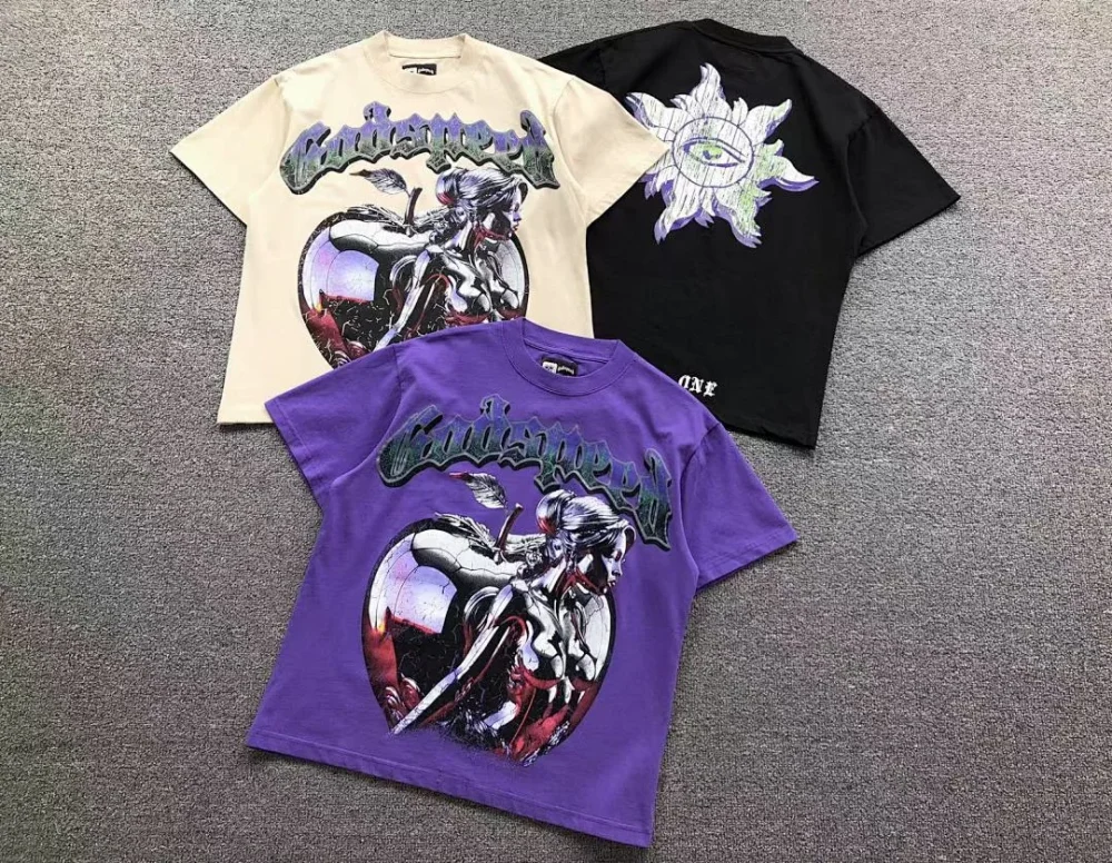GODSPEED Cream Motorcycle Circle Graphic T-Shirt - close-up detail