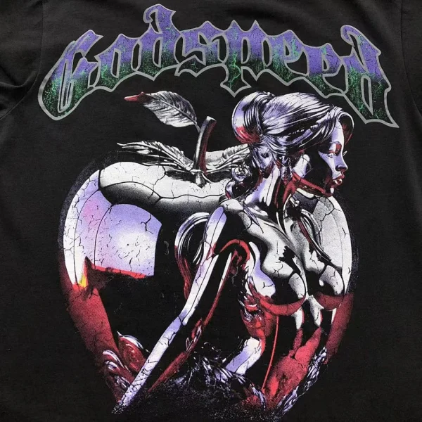 GODSPEED Cream Motorcycle Circle Graphic T-Shirt - fabric detail