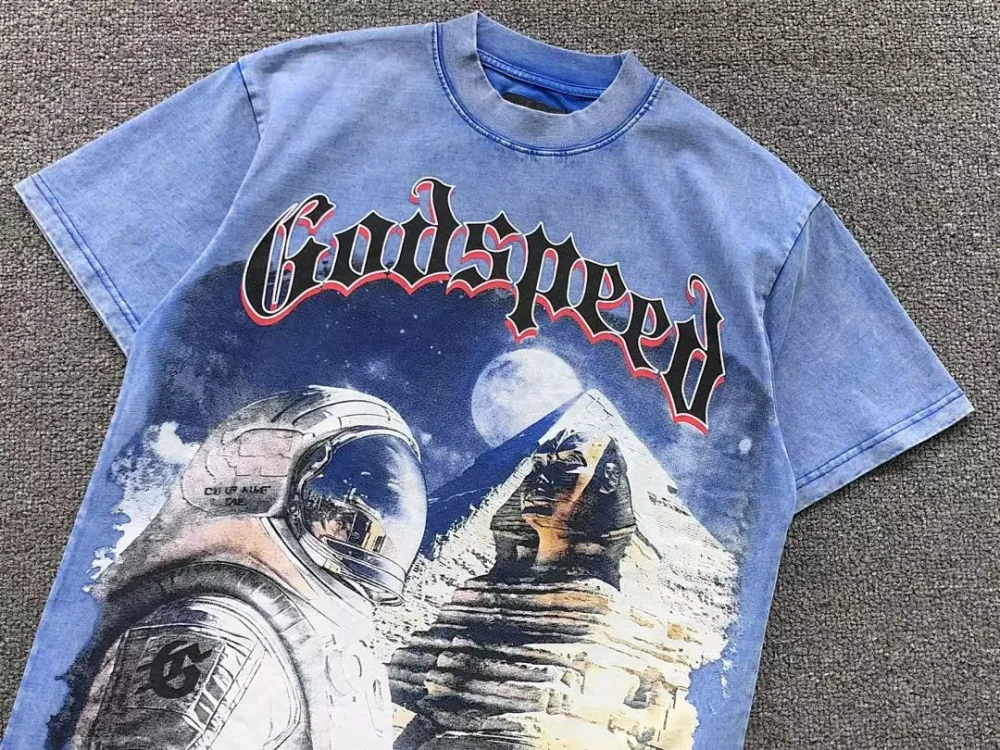 GODSPEED Blue Astronaut Moon Washed T-Shirt - size reference