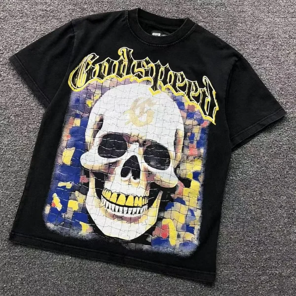 GODSPEED Black Yellow Skull Mosaic T-Shirt - front view