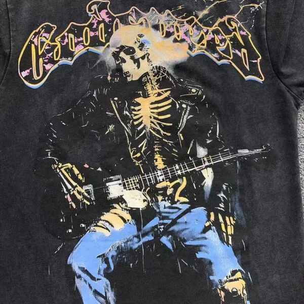 GODSPEED Black Washed Skeleton Guitarist Rock T-Shirt - styled shot