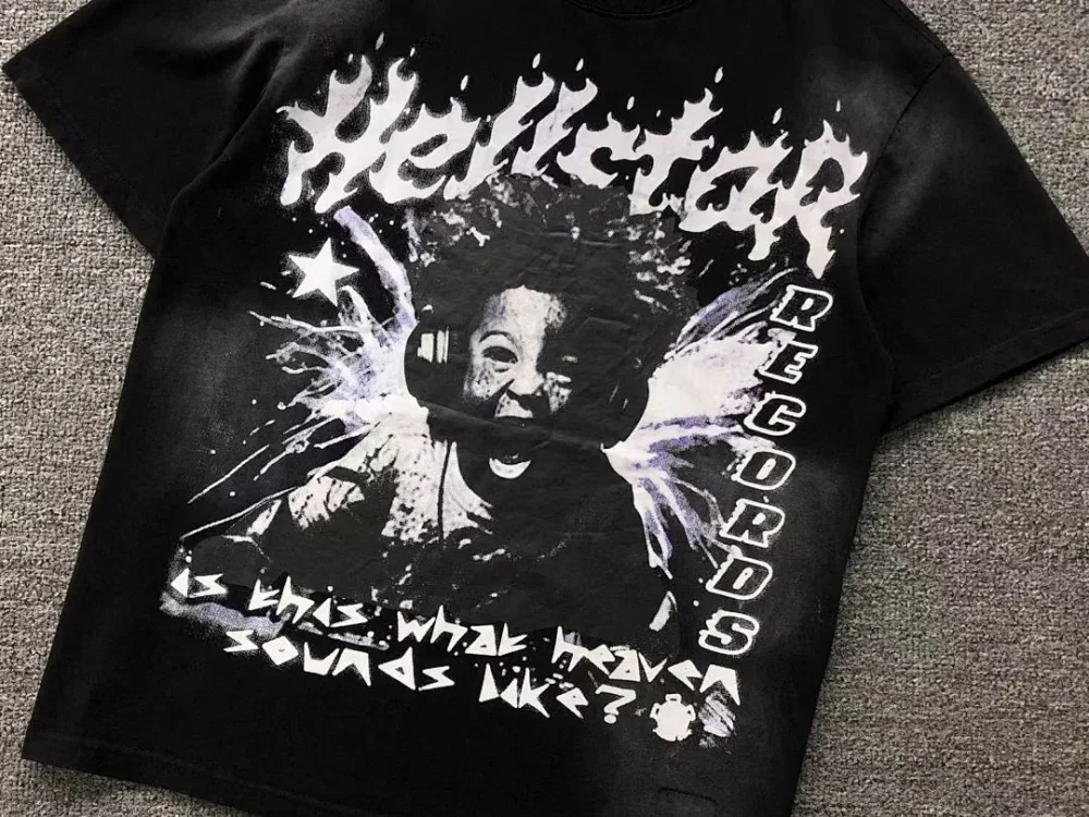 HELLSTAR Black Dj Records Heaven Sounds T-Shirt - size reference