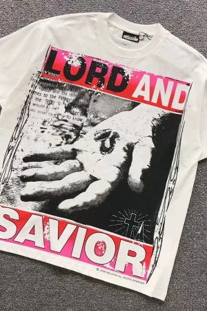 HELLSTAR Cream Lord and Savior Print T-Shirt