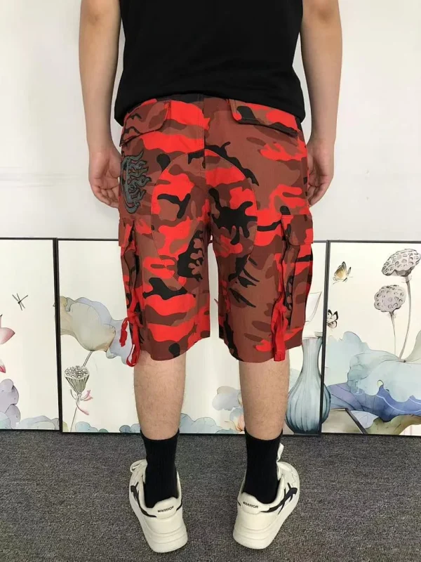 HELLSTAR Red Black Camo Cargo Shorts - full look