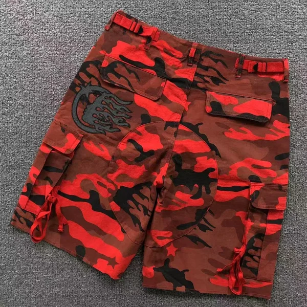 HELLSTAR Red Black Camo Cargo Shorts - front view