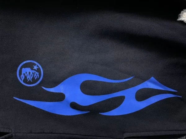 HELLSTAR Black Blue Flame Shorts - fabric detail
