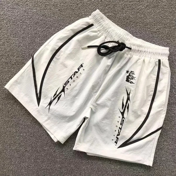 HELLSTAR White Black Logo Shorts - front view