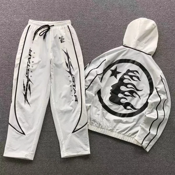 HELLSTAR White Black Flame Face Hoodie Set - front view