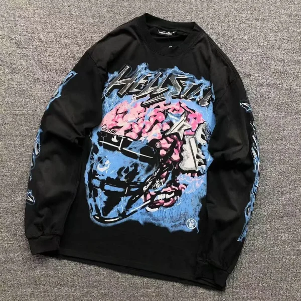 HELLSTAR Black Blue Pink Helmet Long Sleeve - front view