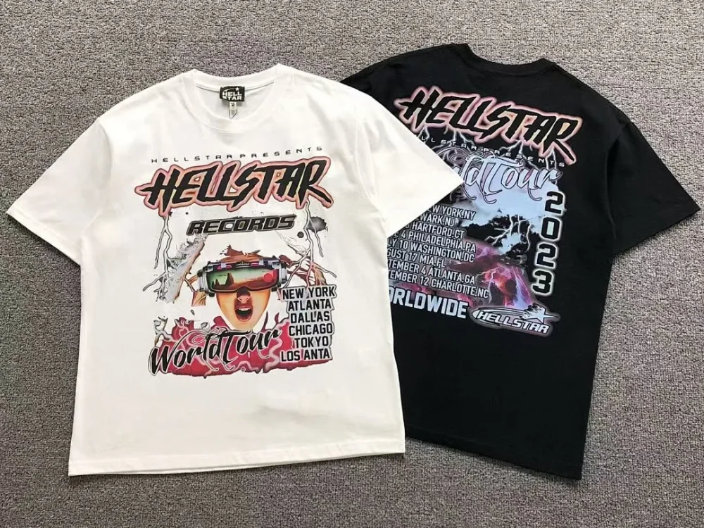 HELLSTAR White Colorful Cartoon Collage T-Shirt - close-up detail