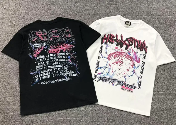 HELLSTAR Black Pink Letters T-Shirt - close-up detail