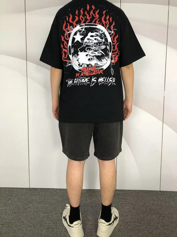 HELLSTAR Black Blue Demon Face Red Tongue T-Shirt - full look