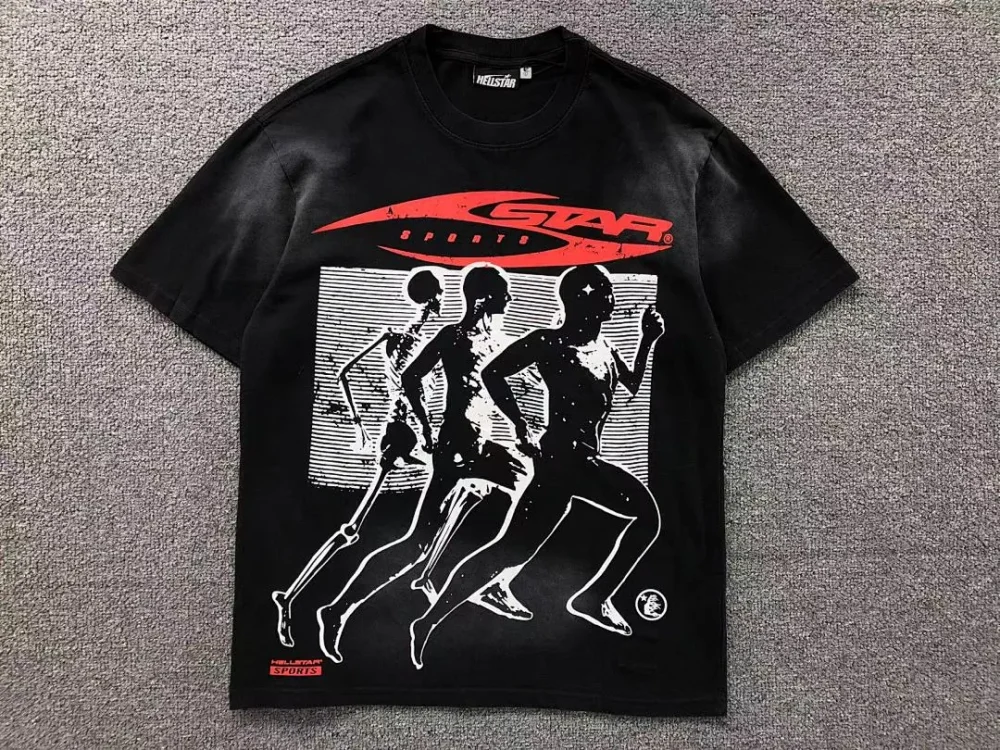 HELLSTAR Black Red Sprint Runner Graphic T-Shirt - close-up detail