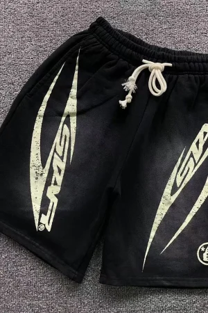 HELLSTAR Black White Racing Logo Shorts
