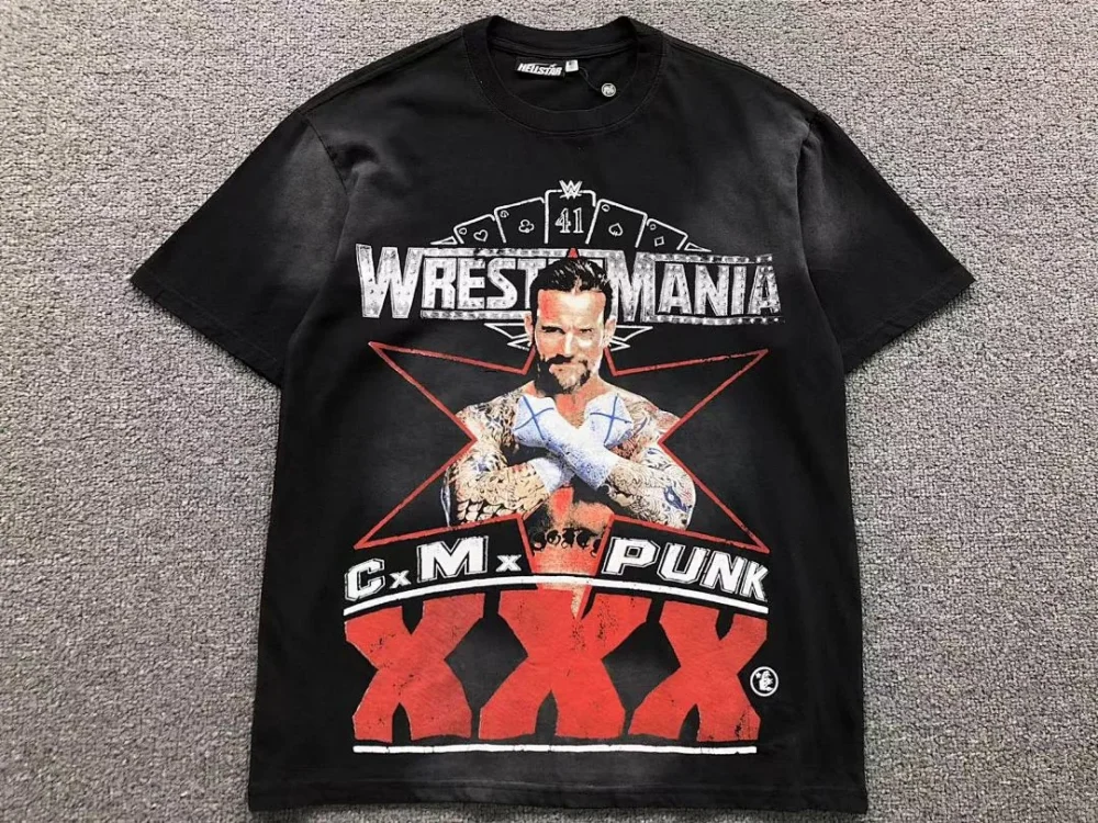 HELLSTAR Black Wrestlemania Cm Punk T-Shirt - close-up detail