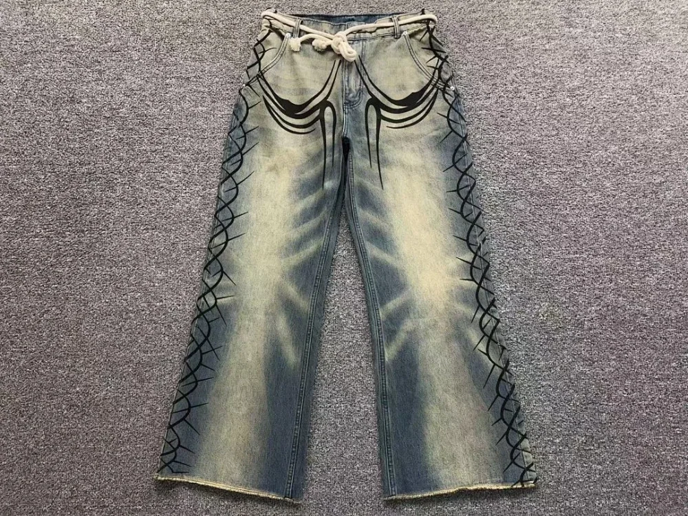 HELLSTAR Blue Acid Wash Faded Jeans - print detail