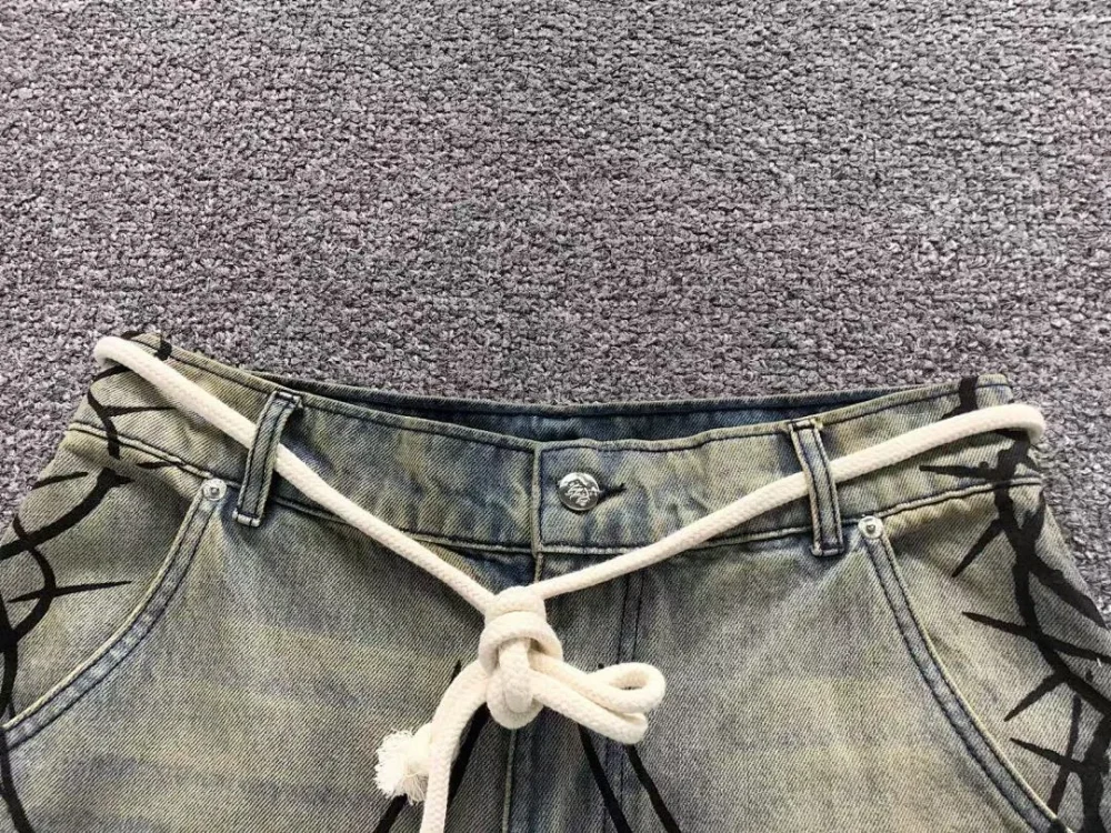 HELLSTAR Blue Acid Wash Faded Jeans - fabric detail