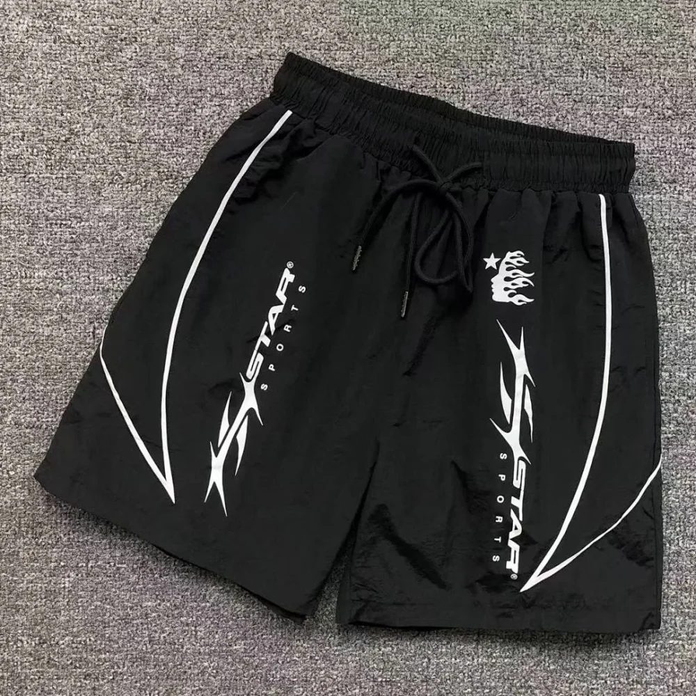 HELLSTAR Black White Stripe Side Shorts - front view