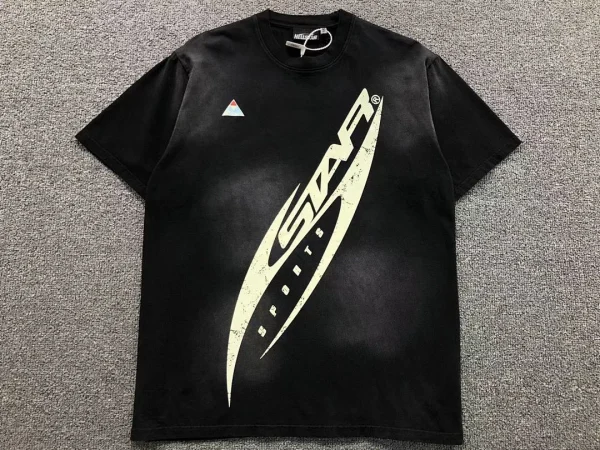 HELLSTAR Black White Slant Star T-Shirt - close-up detail