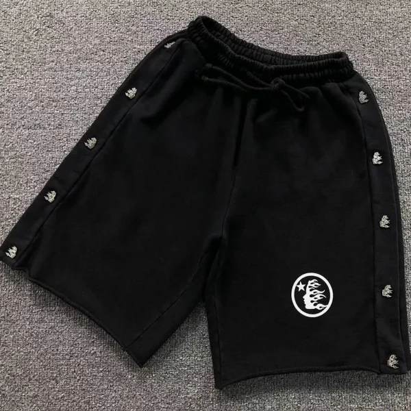 HELLSTAR Black Snap-button Shorts - front view
