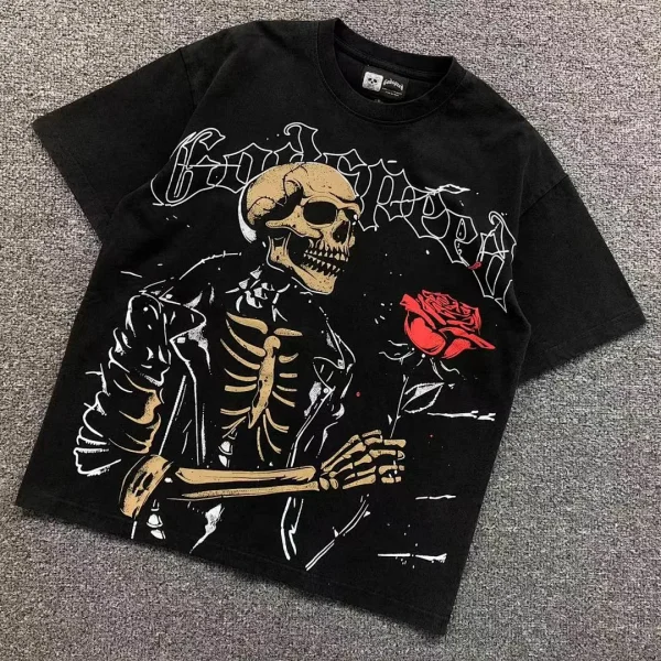 GODSPEED Black Skeleton Rose Suit T-Shirt - front view
