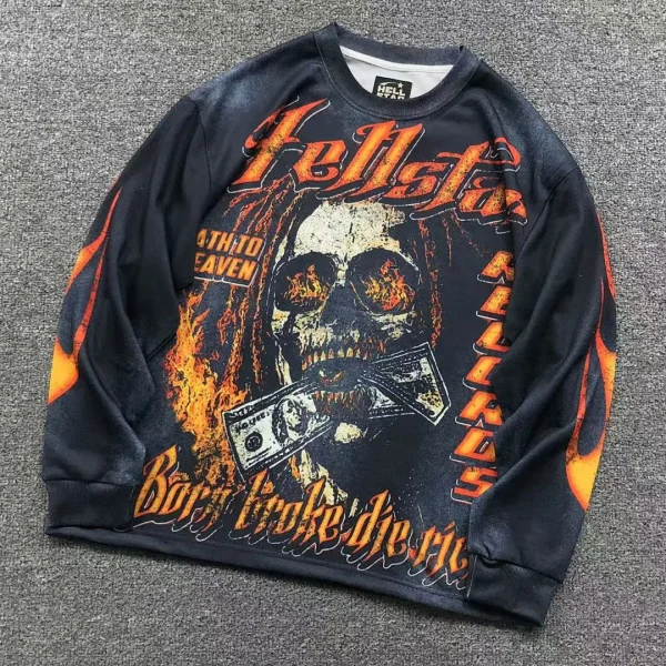 HELLSTAR Black Money Skull Bars Print Long Sleeve - front view