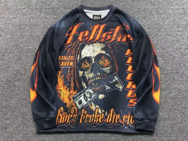 HELLSTAR Black Money Skull Bars Print Long Sleeve - close-up detail