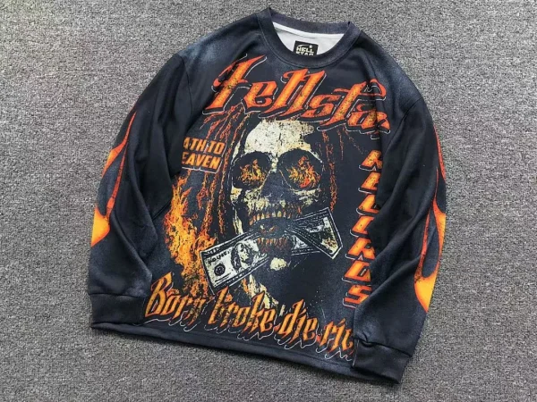 HELLSTAR Black Money Skull Bars Print Long Sleeve - alternate angle