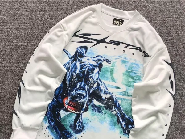 HELLSTAR White Blue Wolf Head Long Sleeve - size reference