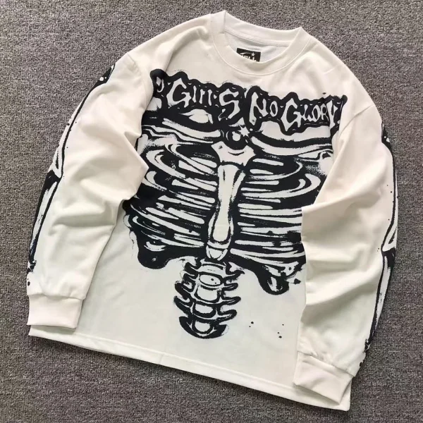 HELLSTAR Cream Skeleton No Guts Long Sleeve - front view