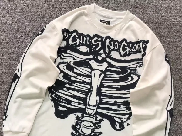 HELLSTAR Cream Skeleton No Guts Long Sleeve - styled shot