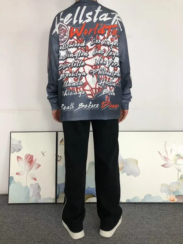 HELLSTAR Grey Blue Skull Long Sleeve - full look