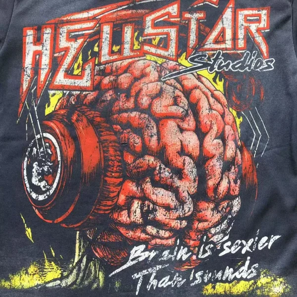 HELLSTAR Grey Brain Planet Long Sleeve - fabric detail