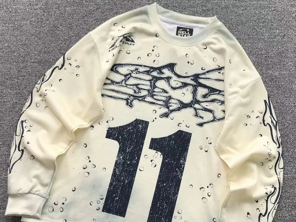 HELLSTAR Cream Number 11 Blue Print Long Sleeve - size reference
