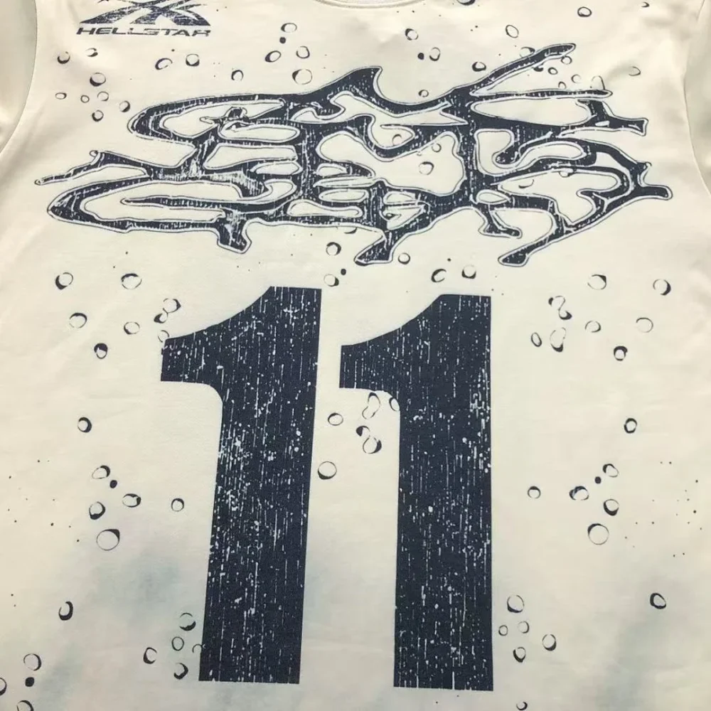 HELLSTAR Cream Number 11 Blue Print Long Sleeve - styled shot
