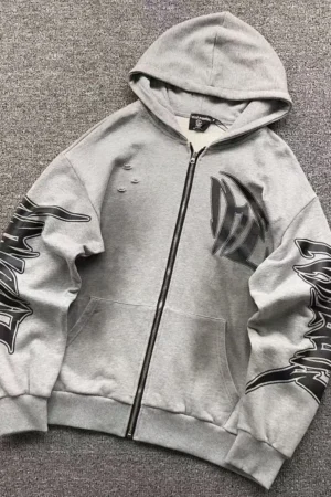 MIXED EMOTION Grey Graffiti Sleeve Hoodie