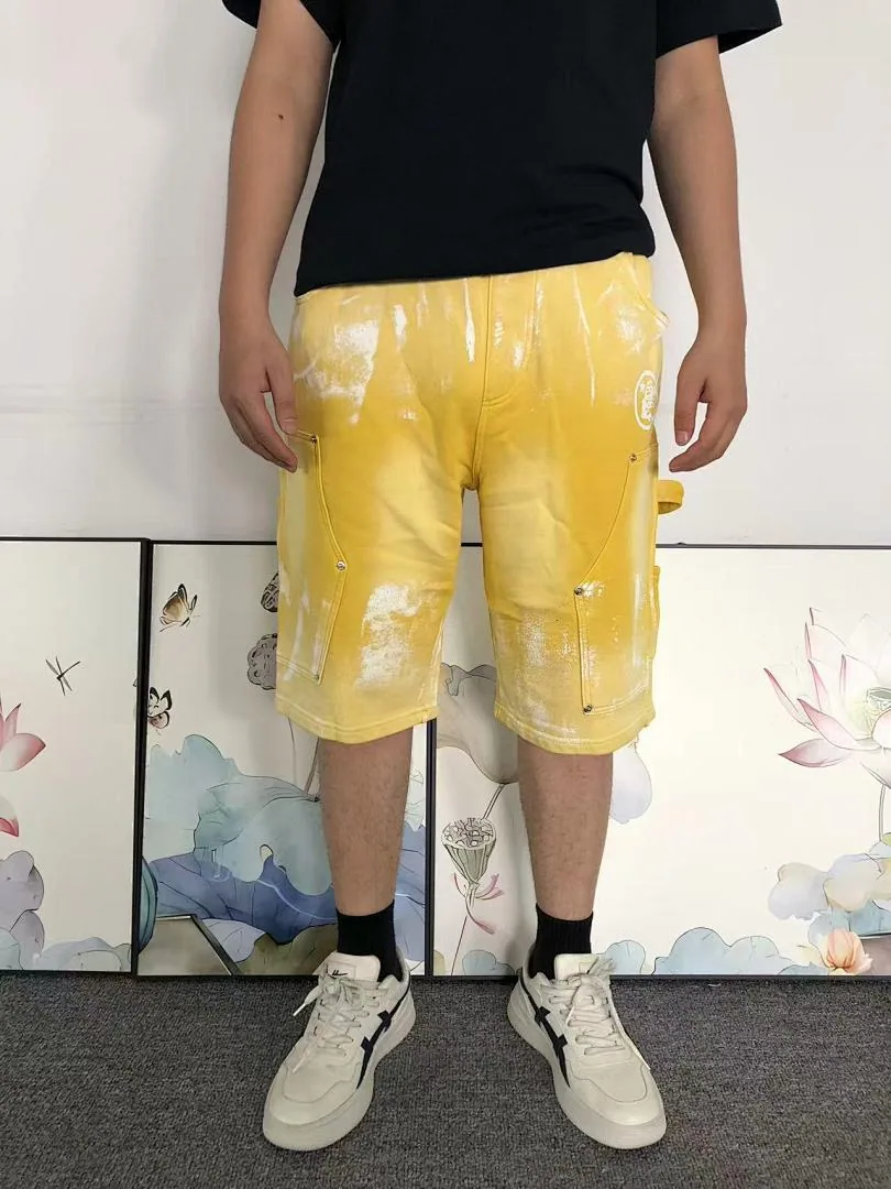 HELLSTAR Yellow Washed Cargo Shorts - print detail