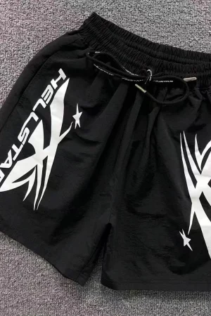 HELLSTAR Black White Racing Logo Shorts Print