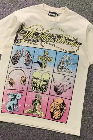 HELLSTAR Cream Colorful Grid Collage T-Shirt