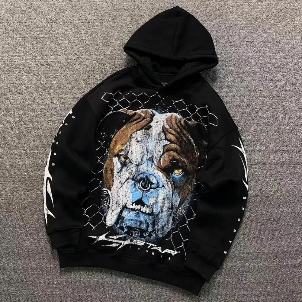 HELLSTAR Black Bulldog Graphic Hoodie - front view