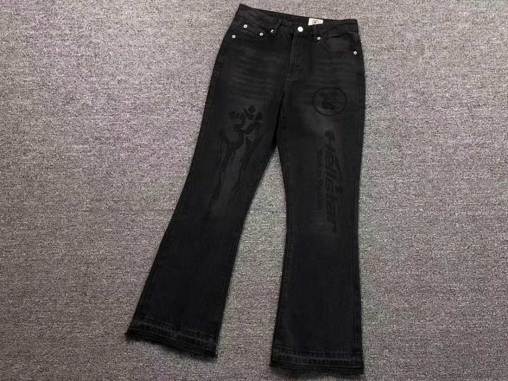 HELLSTAR Black Flared Jeans Print - alternate angle