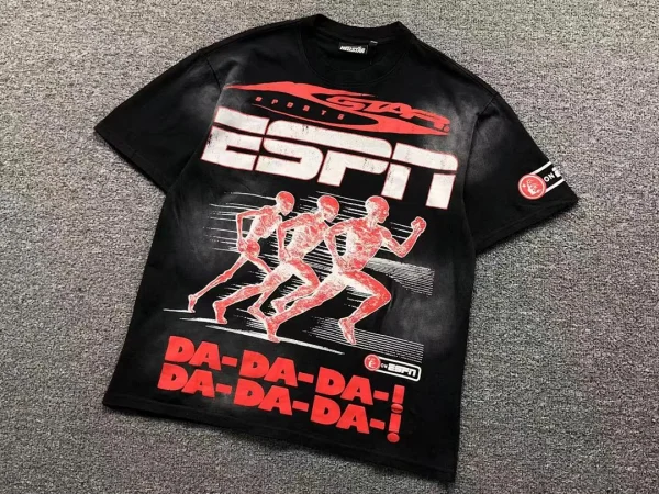 HELLSTAR Black ESPN Da-da-da Runners T-Shirt - alternate angle