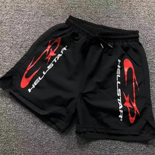 HELLSTAR Black Red Logo Shorts - front view