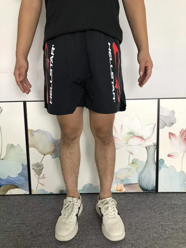 HELLSTAR Black Red Logo Shorts - print detail